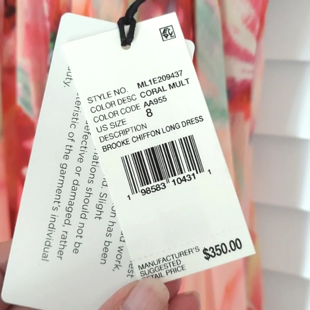 Liv Foster "BROOKE" Dress, Size 8, Strapless, Coral Multi, Chiffon, Lined, NEW! - Picture 14 of 15